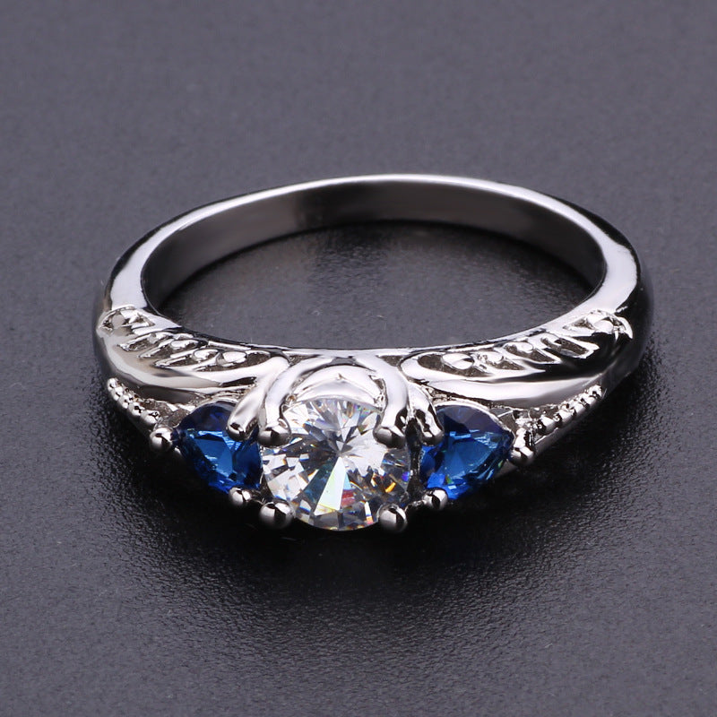 Vintage Blue White Crystal Ring