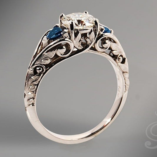 Vintage Blue White Crystal Ring