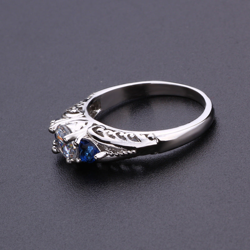 Vintage Blue White Crystal Ring