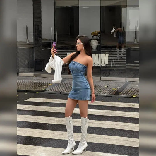 Fashionable elegance Denim Vintage Dresses
