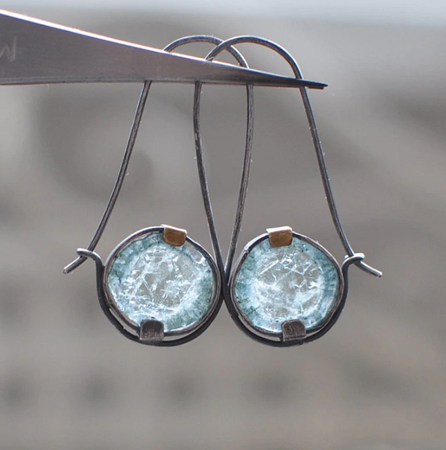 Moonstone Two-Tone Light Blue Round Earrings