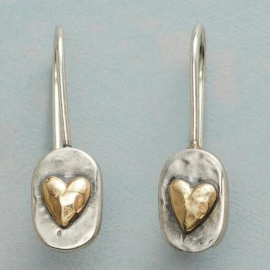 Vintage Gold Inlaid Heart Earrings