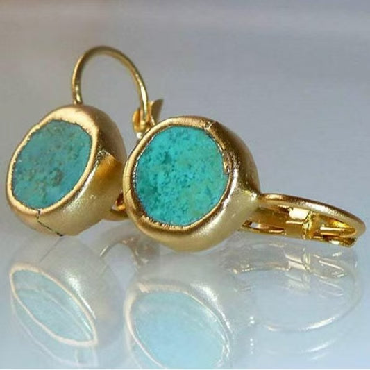 Gold Earrings with Turquoise Stone