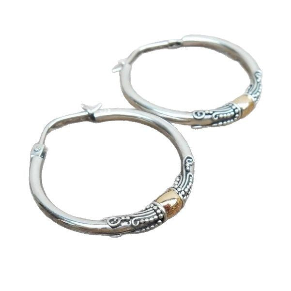 Vintage Silvery Carved Pattern Hoop Earrings