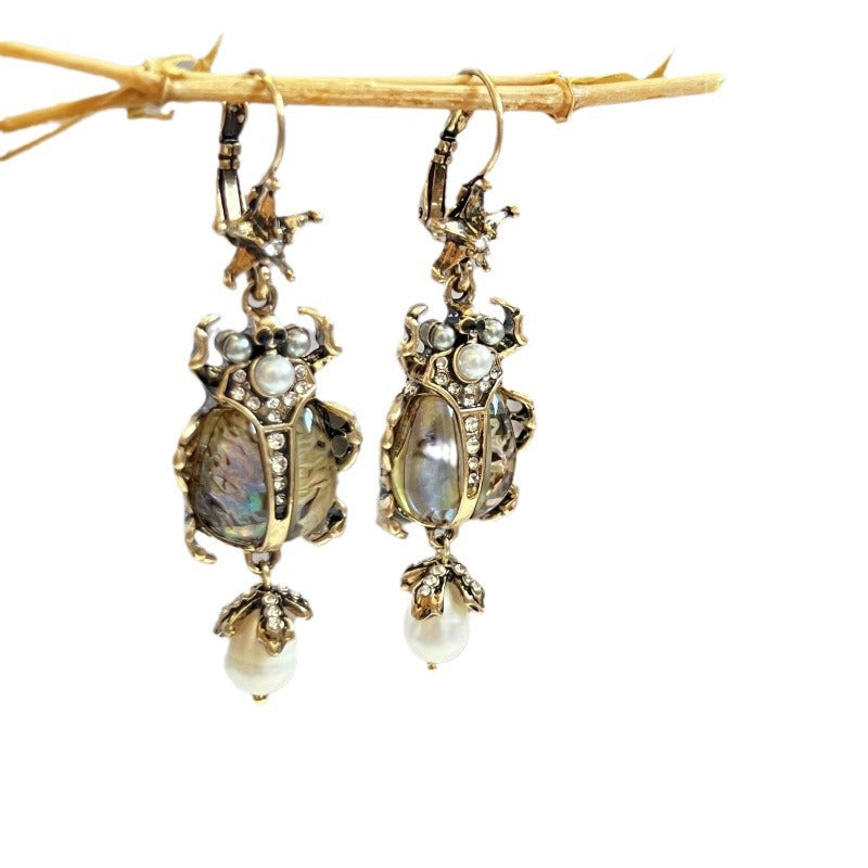 Vintage Freshwater Pearl Insect Dangle Earrings