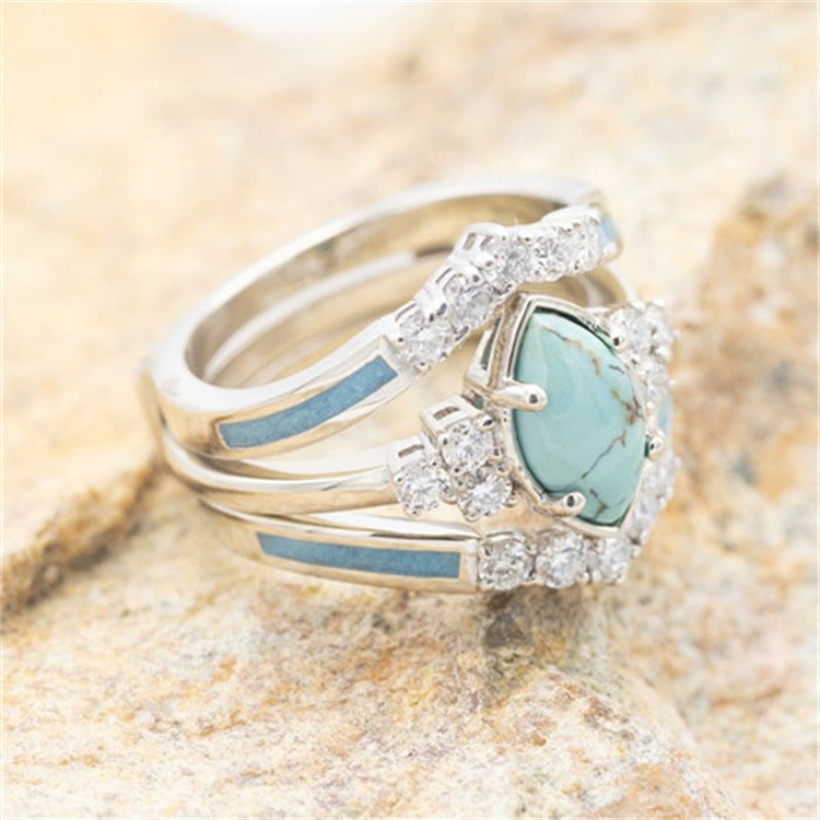 3pcs/Set Multilayered Hollow Turquoise Rings