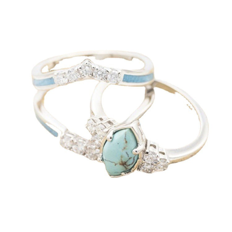 3pcs/Set Multilayered Hollow Turquoise Rings