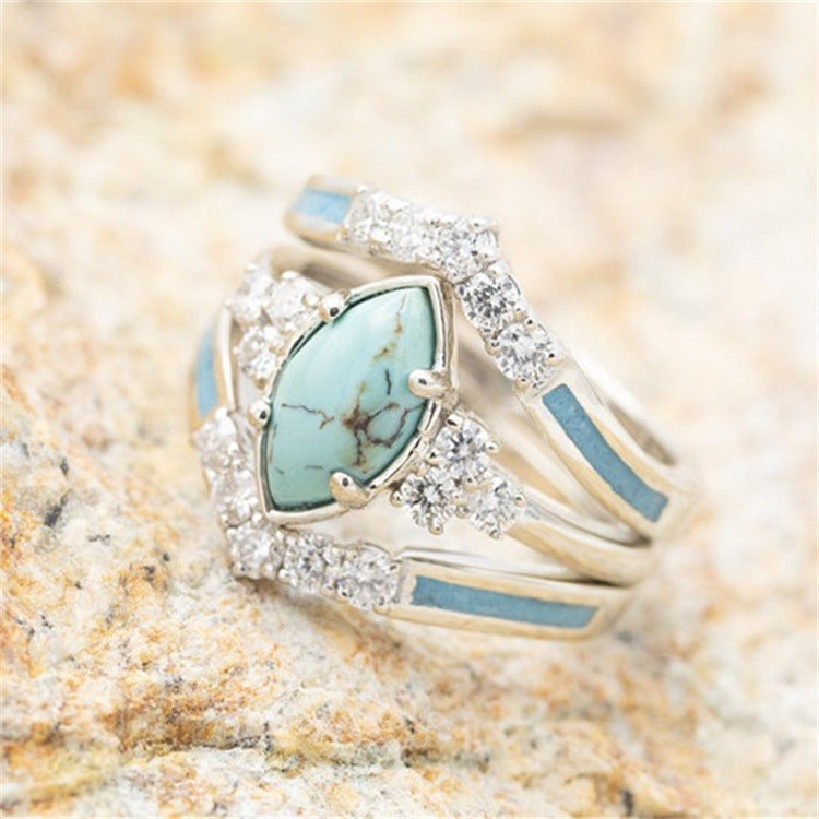3pcs/Set Multilayered Hollow Turquoise Rings