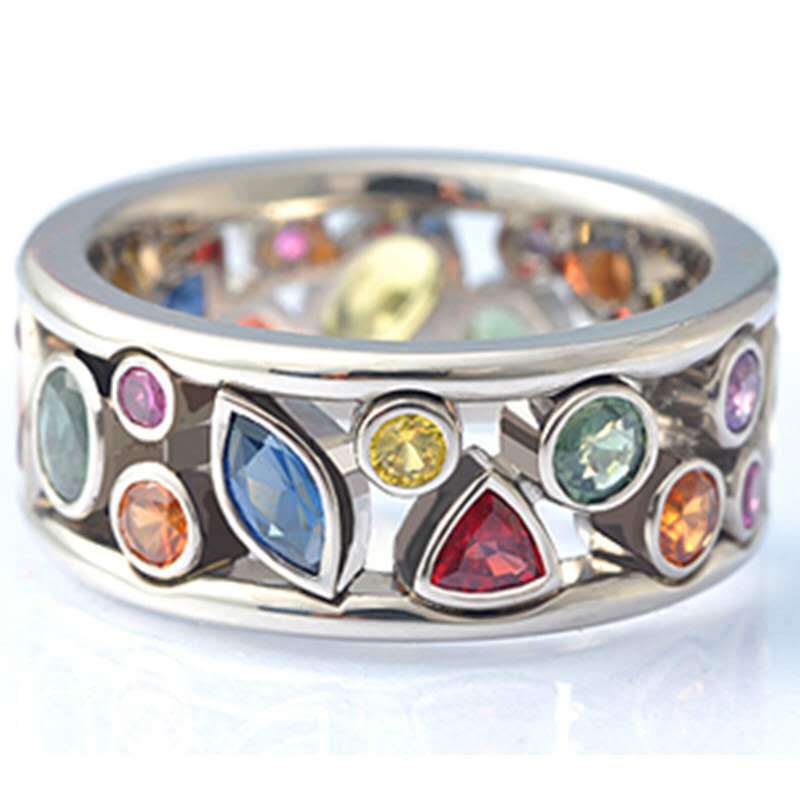 Fashion Geometric Openwork Diamond-Studded Multicolor Ring