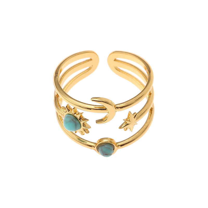 Turquoise Stainless Steel Irregular Open Ring